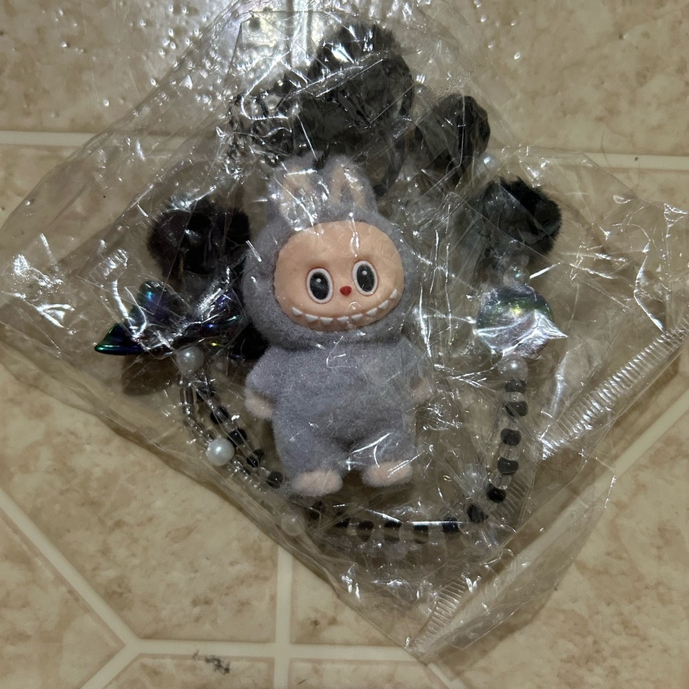Gray labubu Keychain with Beads